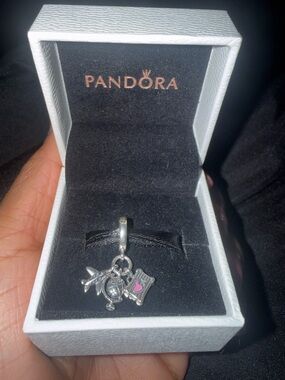 Pandora Sterling Silver Travel Dangle Charm with Pink Accent